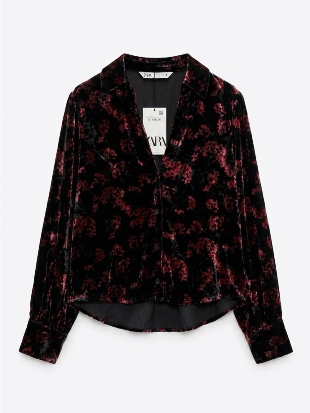 NWT Zara Floral Velvet Charlotte Blouse Size Large Top Button Up NEW Fall Winter